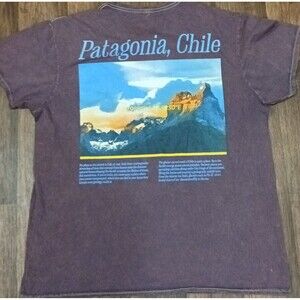 National Geographic Patagonia Chile Tee XL Burgundy Graphic T-Shirt Double Sided